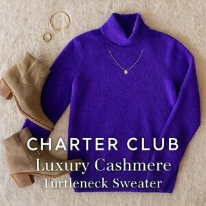 Charter Club Luxury 100% Cashmere Turtleneck Sweater Purple Cozy Pullover Small